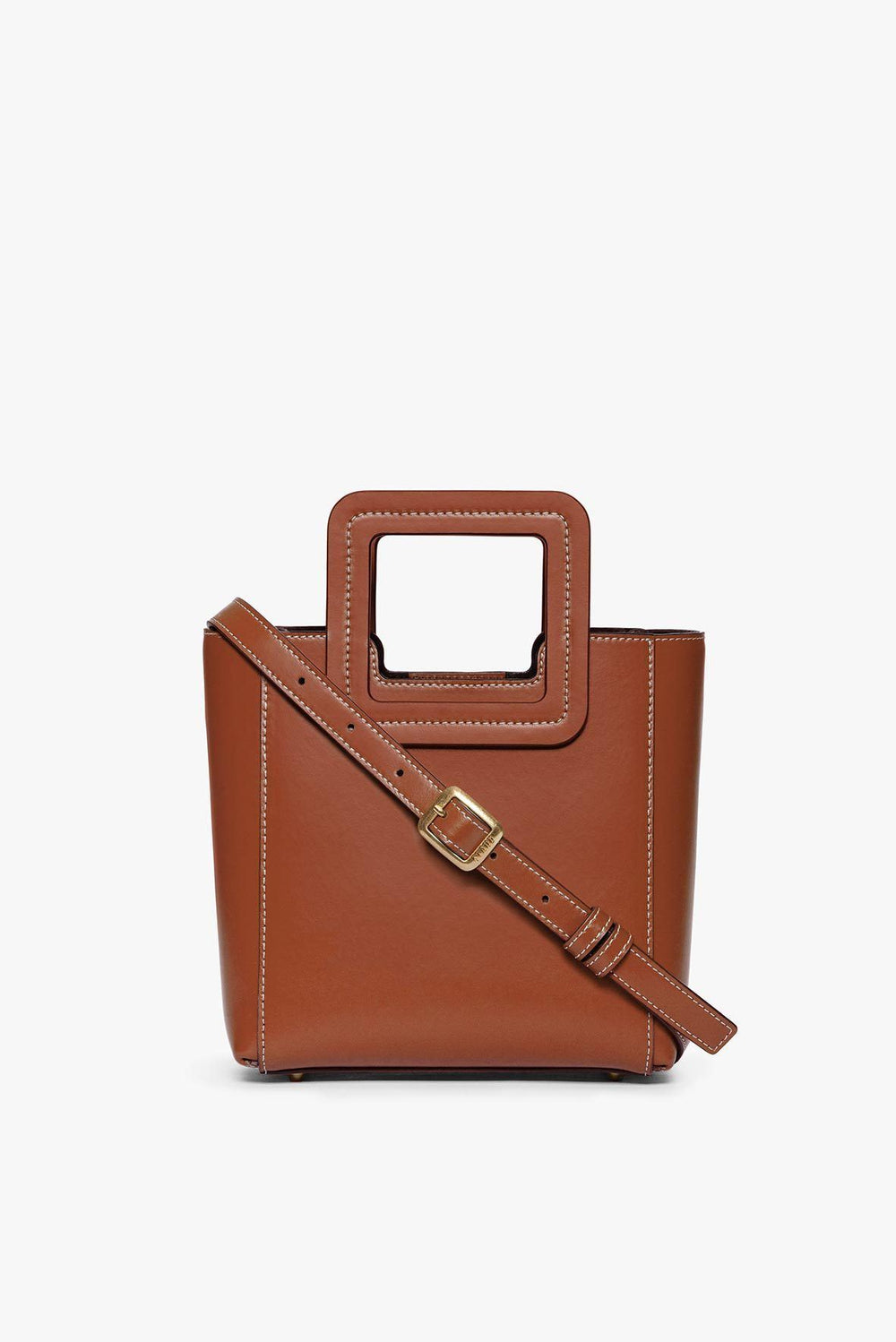 MINI SHIRLEY LEATHER BAG SADDLE - STAUD outlet