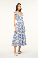 SHORT SLEEVE WELLS DRESS BLUE TOILE - STAUD for sale