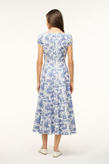 SHORT SLEEVE WELLS DRESS BLUE TOILE - STAUD for sale