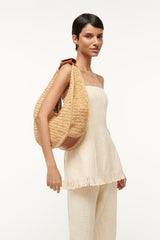LARGE RAFFIA MOON TOTE BAG NATURAL TAN - STAUD for sale