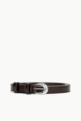 SLIM MOON BUCKLE BELT - 13MM MAHOGANY SILVER - STAUD for sale