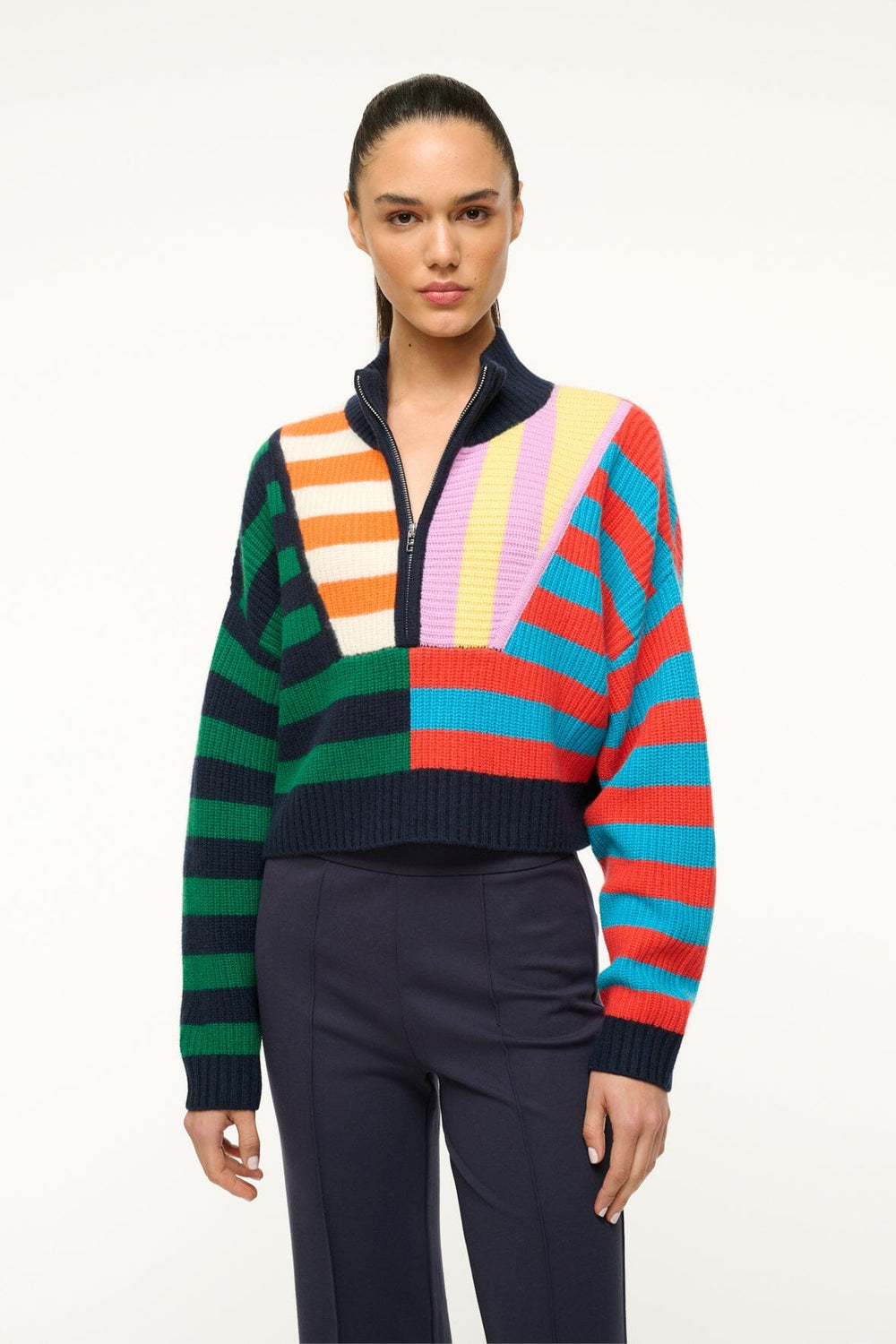 CASHMERE CROPPED HAMPTON SWEATER CABANA STRIPE MULTI - STAUD online
