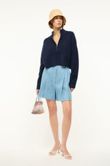 CASHMERE CROPPED HAMPTON SWEATER NAVY - STAUD for sale