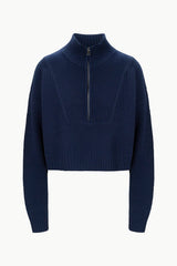 CASHMERE CROPPED HAMPTON SWEATER NAVY - STAUD for sale