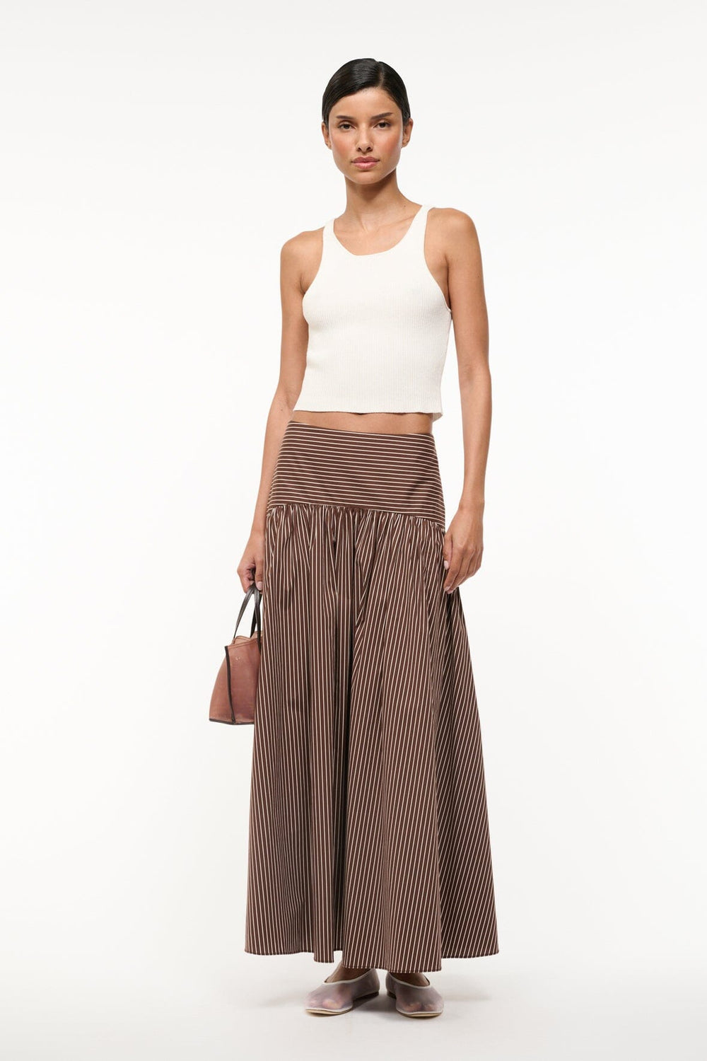 PROCIDA SKIRT DARK OAK MICRO STRIPE - STAUD US