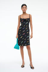 EVANGELINE SILK DRESS POP SARDINES BLACK - STAUD US