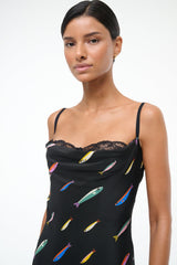EVANGELINE SILK DRESS POP SARDINES BLACK - STAUD US