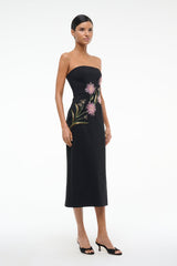 BROOKE DRESS DAHLIA DAYDREAM BLACK - STAUD US