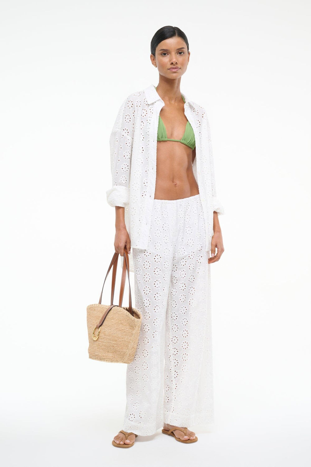 BONFIRE PANT WHITE EYELET - STAUD for sale
