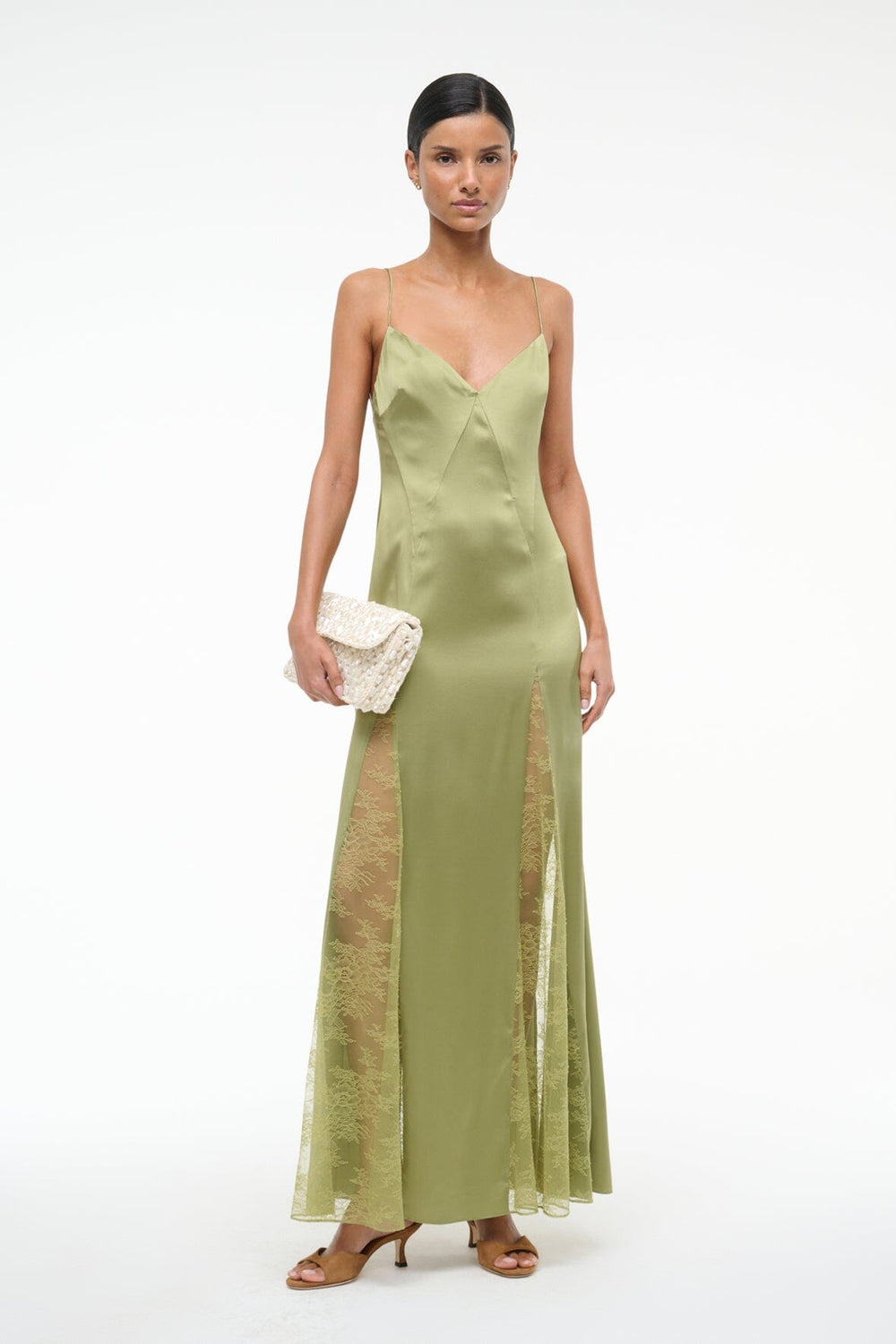 TRINITY SILK DRESS MOSS - STAUD US