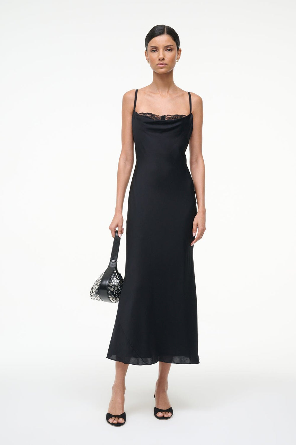 EVANGELINE SILK MIDI DRESS BLACK - STAUD near me