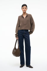CASHMERE CROPPED HAMPTON SWEATER TRUFFLE - STAUD sale