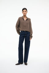 CASHMERE CROPPED HAMPTON SWEATER TRUFFLE - STAUD sale