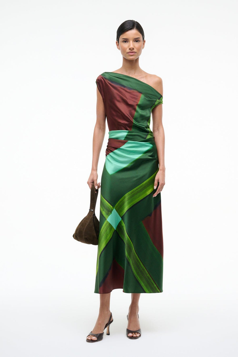PHARE SILK DRESS EMERALD PRISM - STAUD for sale