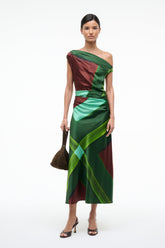 PHARE SILK DRESS EMERALD PRISM - STAUD for sale