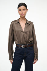 EVE SILK BODYSUIT TAUPE - STAUD for sale