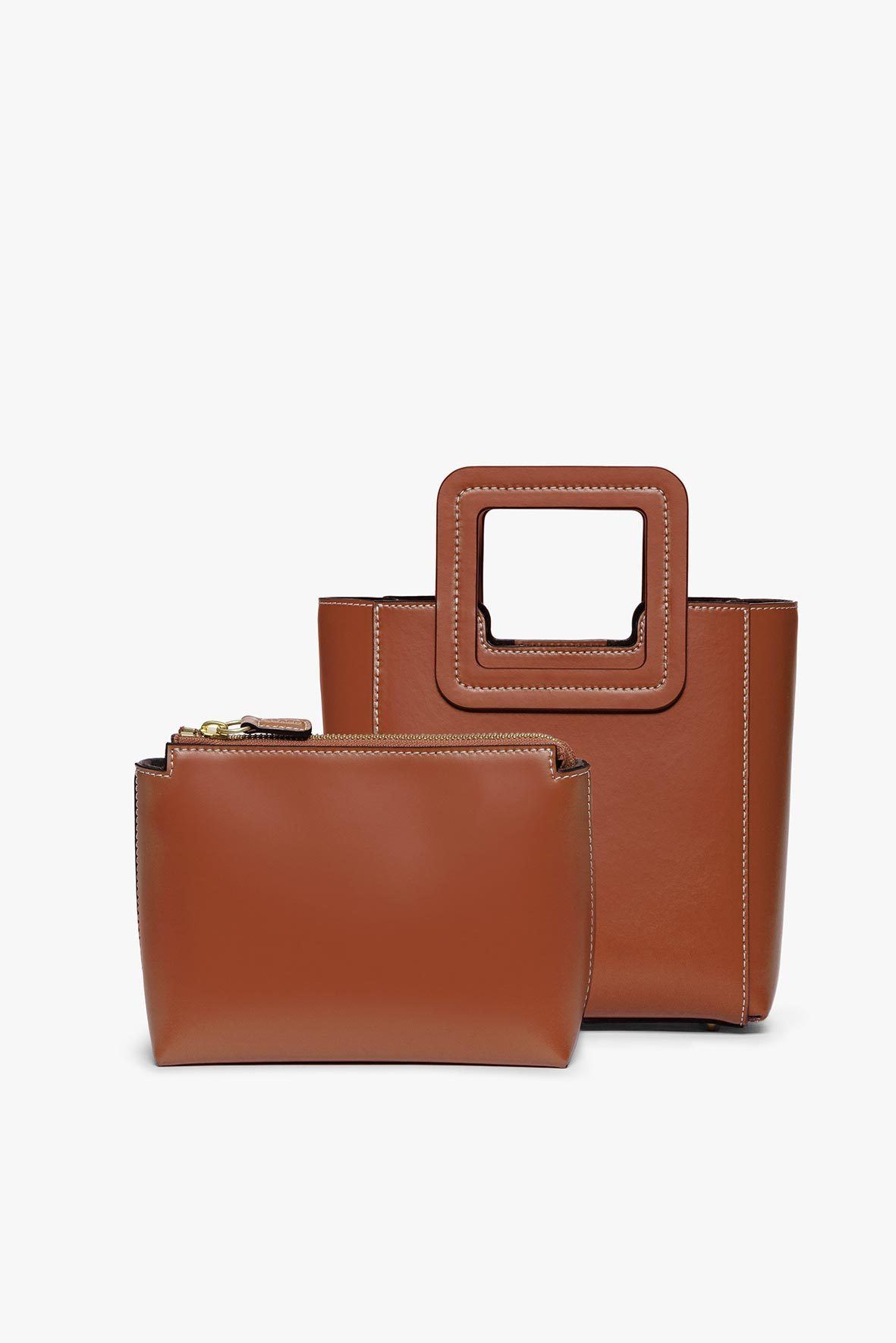 MINI SHIRLEY LEATHER BAG SADDLE - STAUD outlet