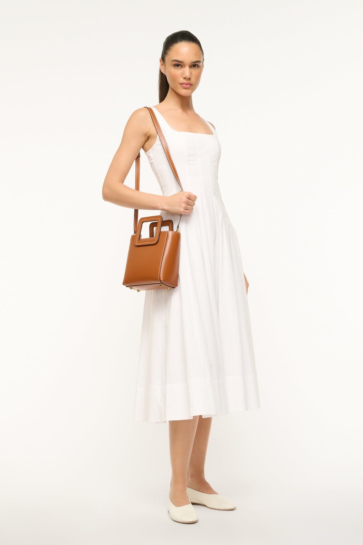 MINI SHIRLEY LEATHER BAG SADDLE - STAUD outlet