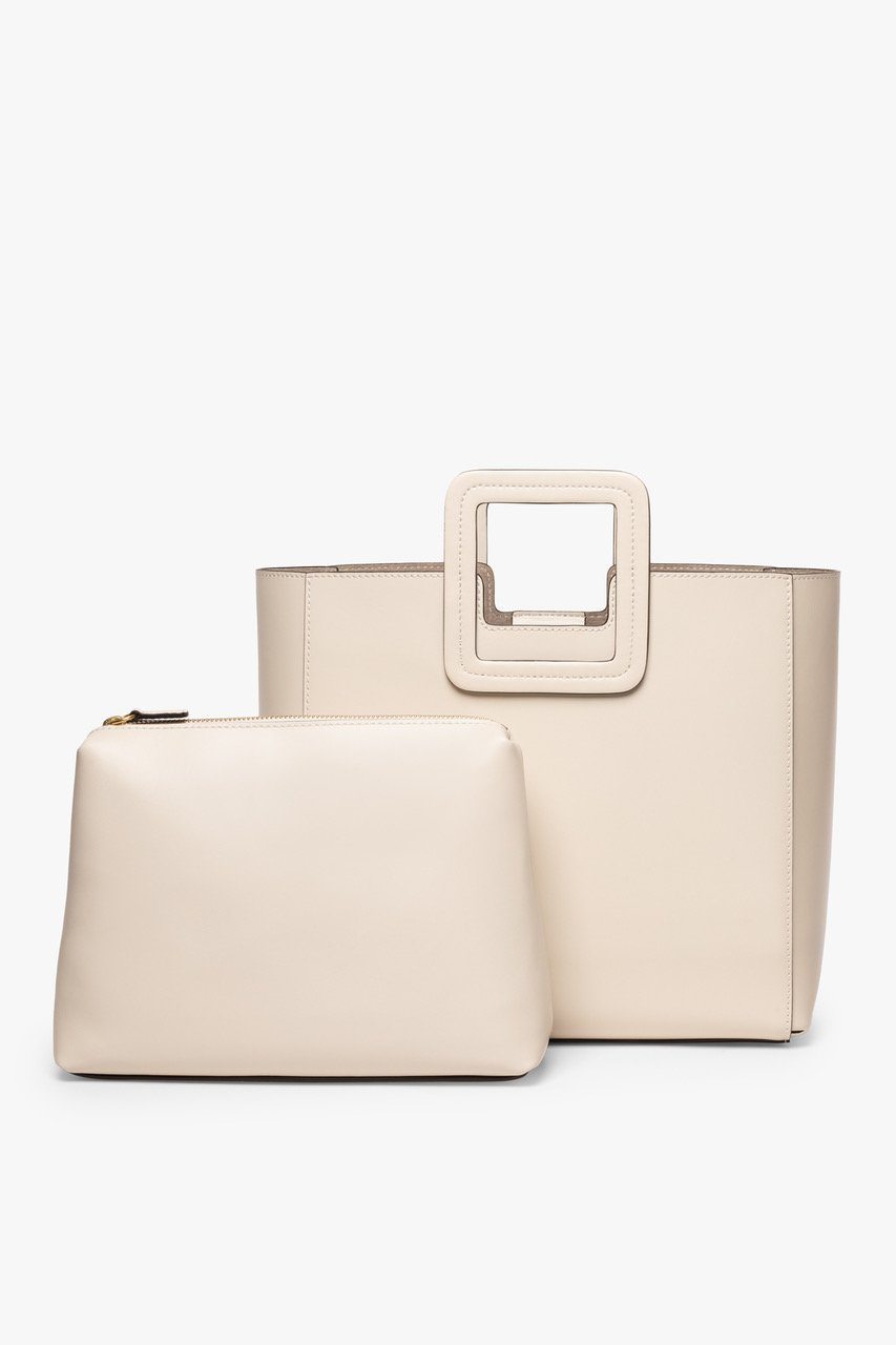 SHIRLEY LEATHER TOTE BAG CREAM - STAUD for sale