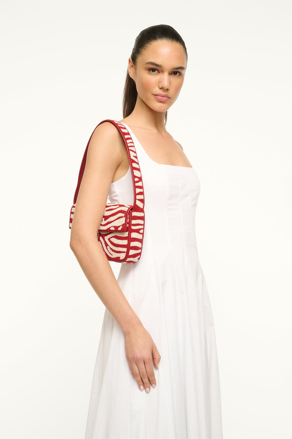 TOMMY BEADED BAG SCARLET WHITE - STAUD for sale