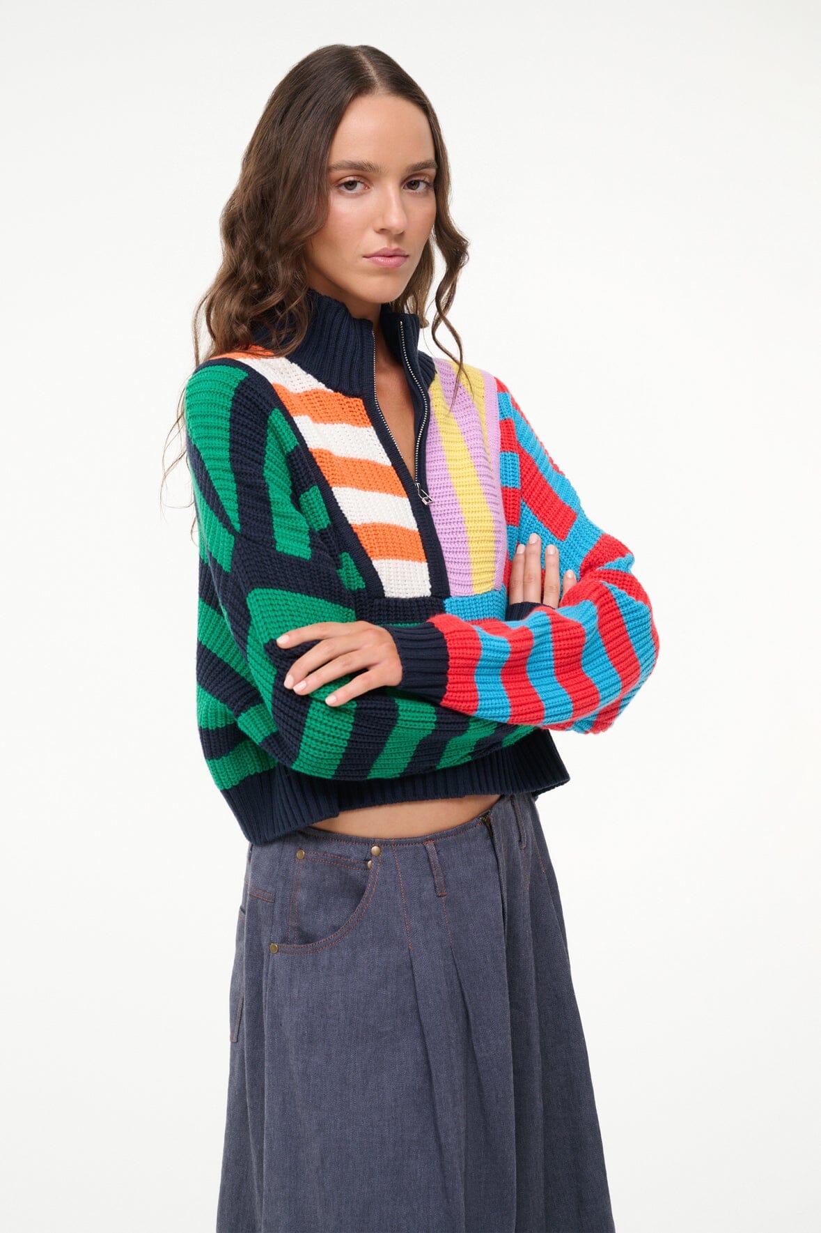 CROPPED HAMPTON SWEATER CABANA STRIPE MULTI - STAUD outlet