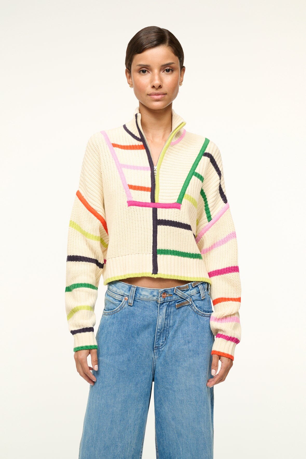 CROPPED HAMPTON SWEATER CREAM RAINBOW MULTI - STAUD sale