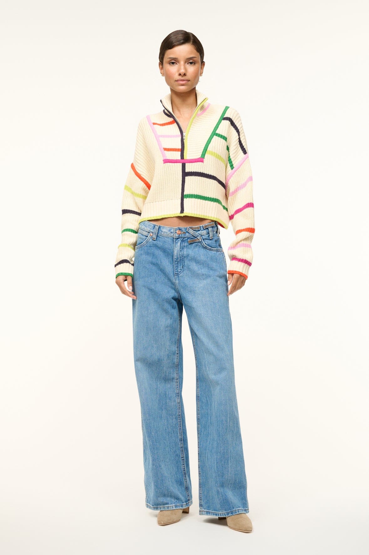 CROPPED HAMPTON SWEATER CREAM RAINBOW MULTI - STAUD sale
