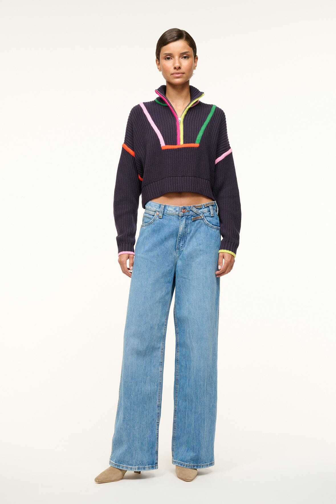 CROPPED HAMPTON SWEATER NAVY MULTI - STAUD near me
