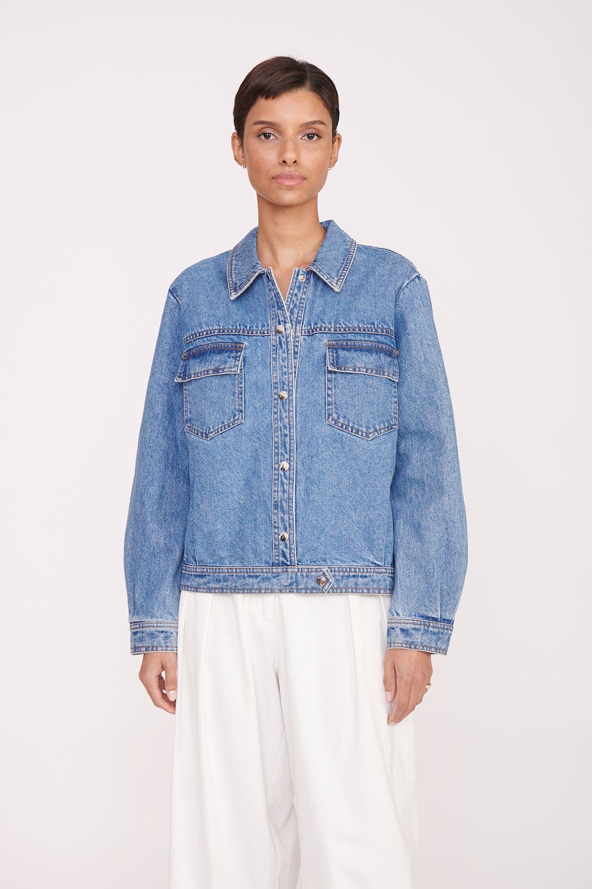 CUSTOM CLASSIC OVERSIZED RYAN JACKET MEDIUM WASH - STAUD near me