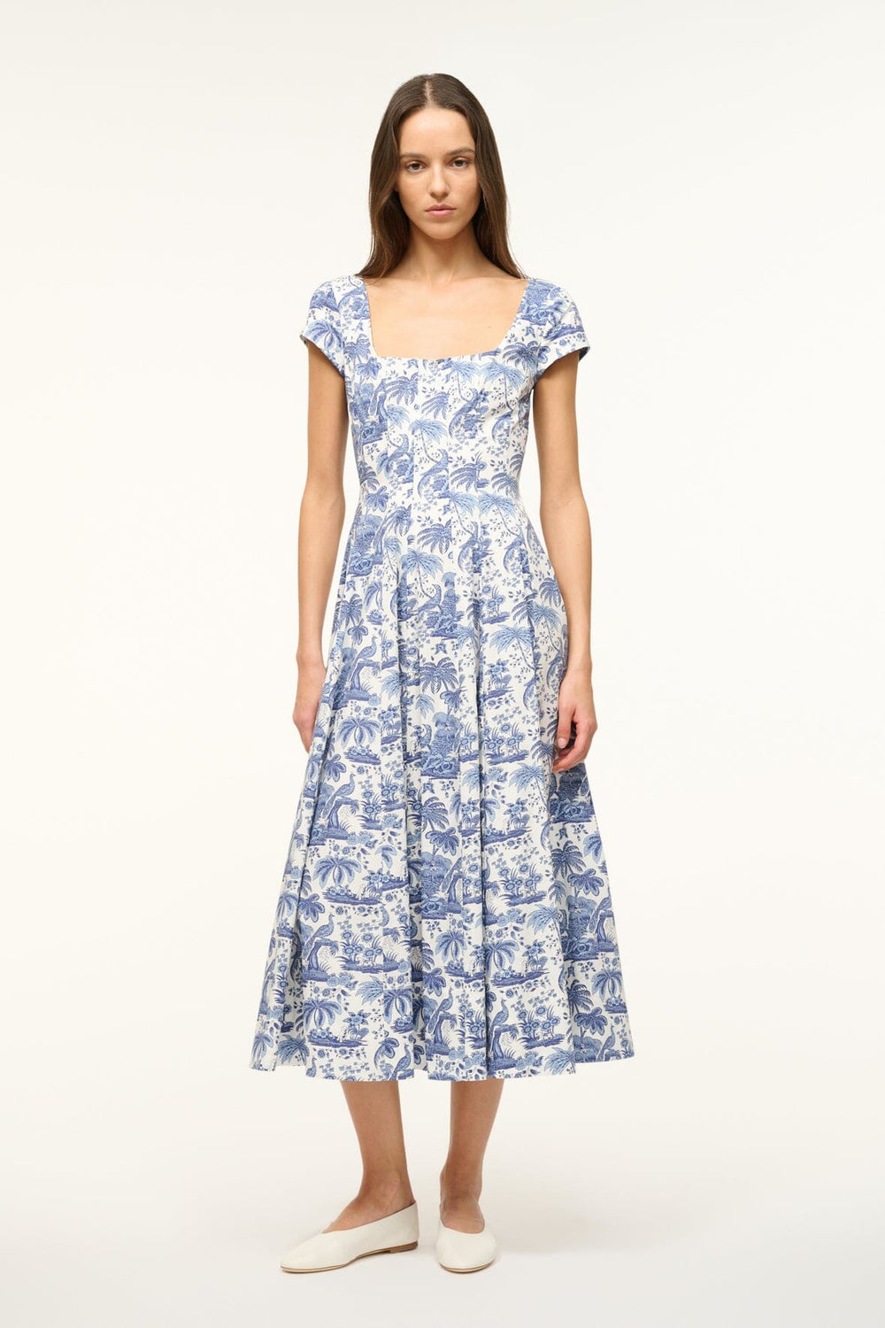SHORT SLEEVE WELLS DRESS BLUE TOILE - STAUD for sale