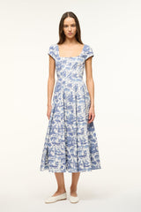 SHORT SLEEVE WELLS DRESS BLUE TOILE - STAUD for sale
