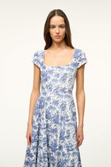 SHORT SLEEVE WELLS DRESS BLUE TOILE - STAUD for sale