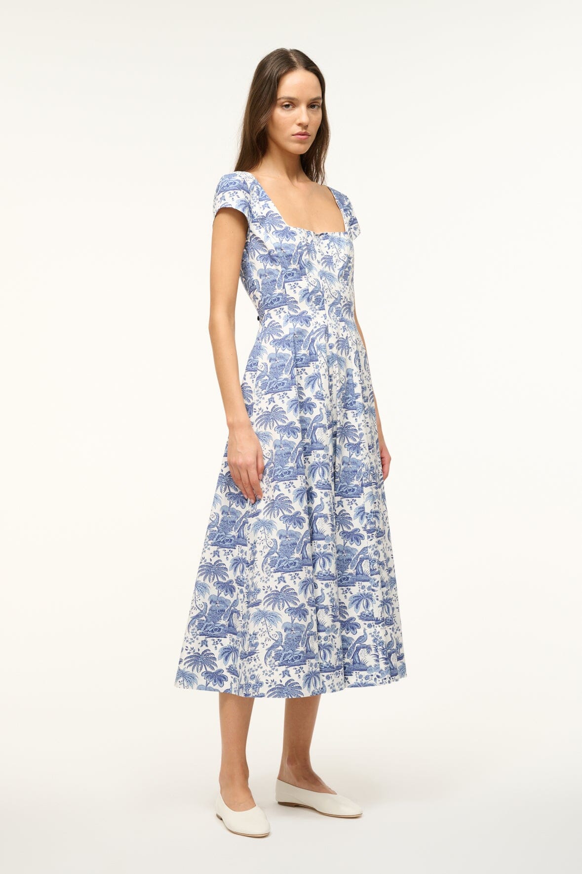 SHORT SLEEVE WELLS DRESS BLUE TOILE - STAUD for sale