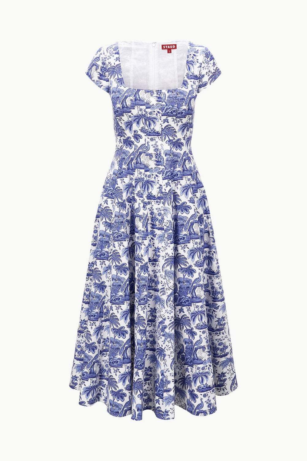 SHORT SLEEVE WELLS DRESS BLUE TOILE - STAUD for sale