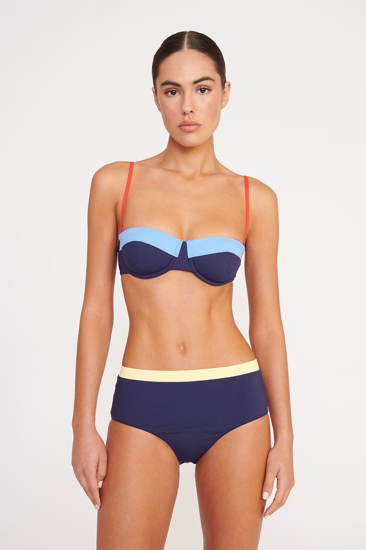 DEVON HIGH RISE BIKINI BOTTOM NAVY COLORBLOCK - STAUD outlet
