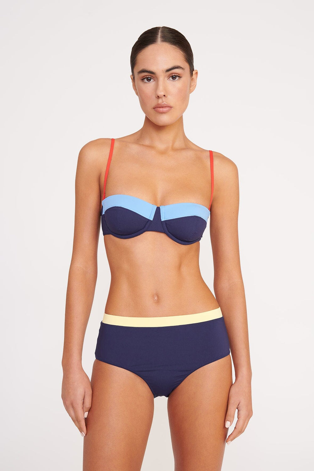 DEVON HIGH RISE BIKINI BOTTOM NAVY COLORBLOCK - STAUD outlet