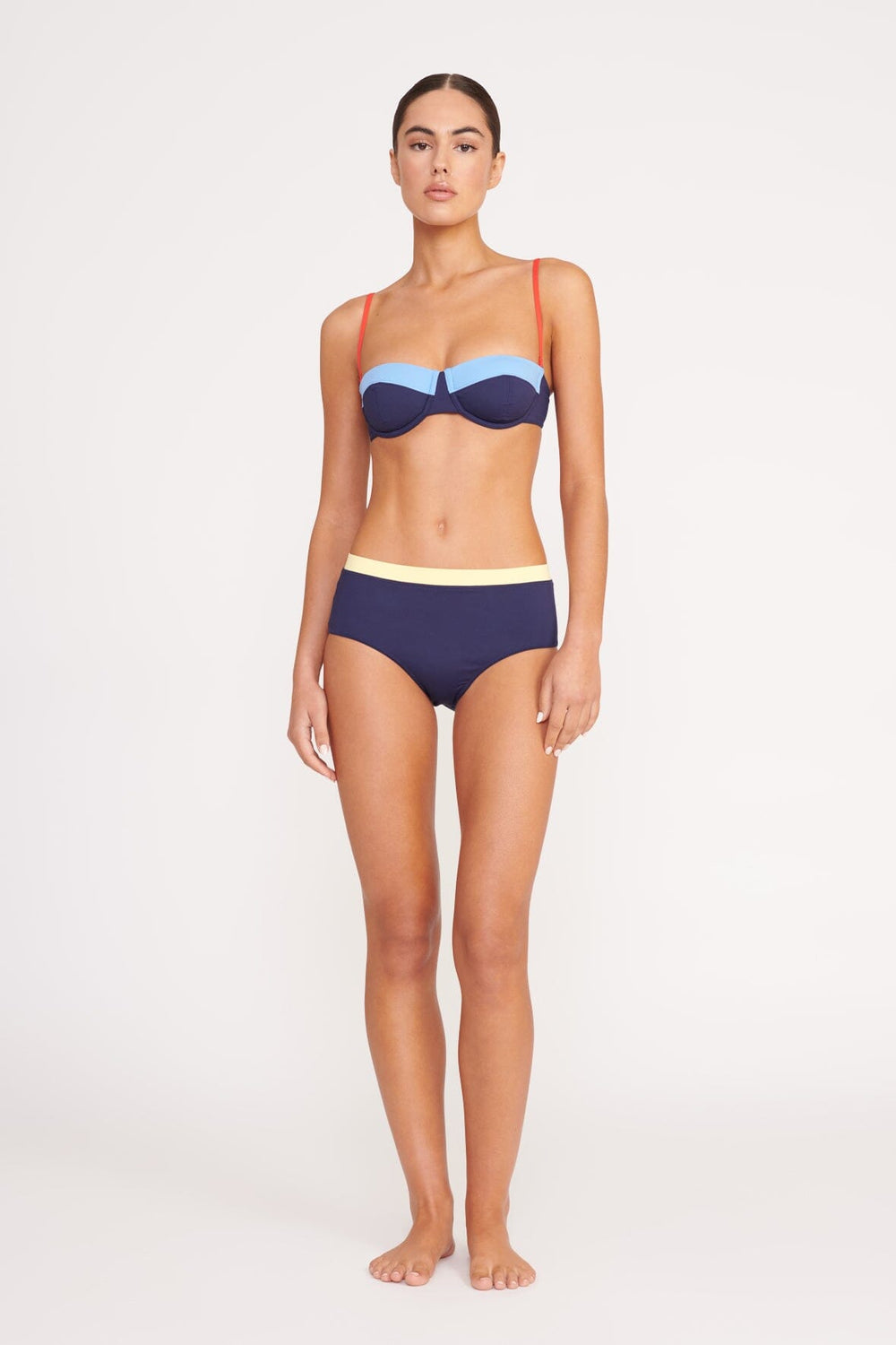 DEVON HIGH RISE BIKINI BOTTOM NAVY COLORBLOCK - STAUD outlet