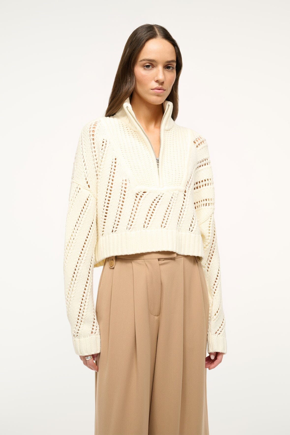 CROPPED HAMPTON SWEATER IVORY - STAUD for sale