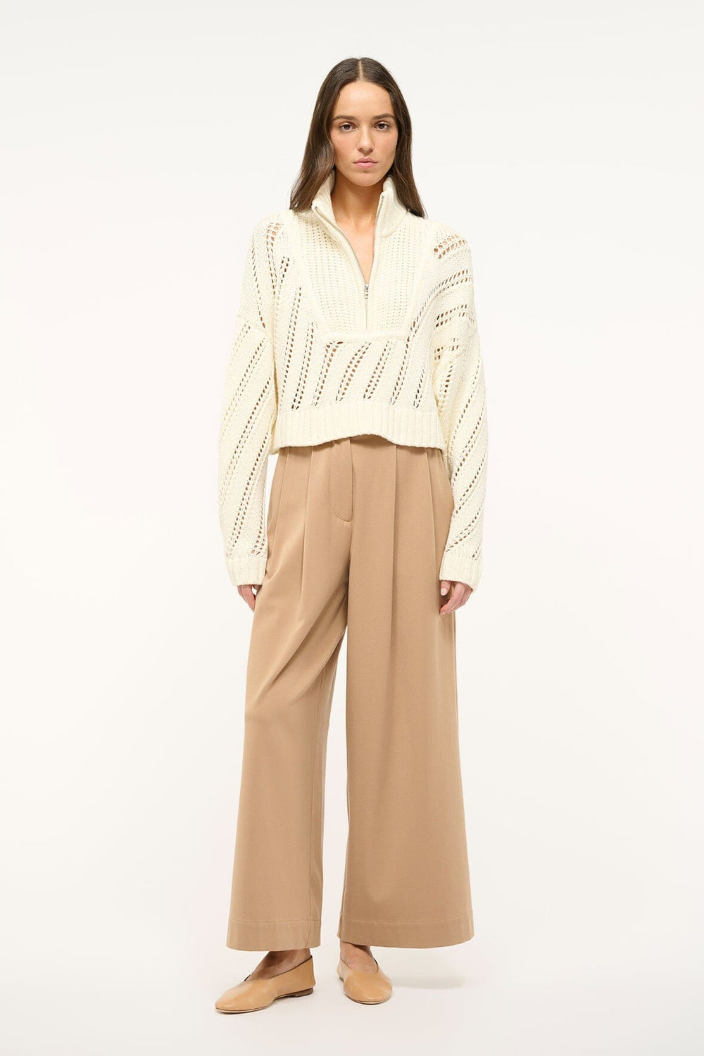 CROPPED HAMPTON SWEATER IVORY - STAUD for sale