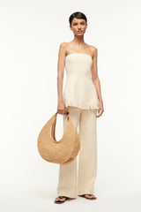 LARGE RAFFIA MOON TOTE BAG NATURAL TAN - STAUD for sale