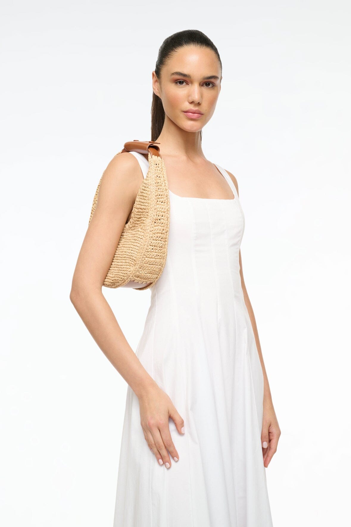 MOON RAFFIA BAG NATURAL TAN - STAUD online