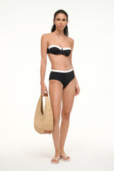 DEVON HIGH RISE BIKINI BOTTOM BLACK WHITE - STAUD sale