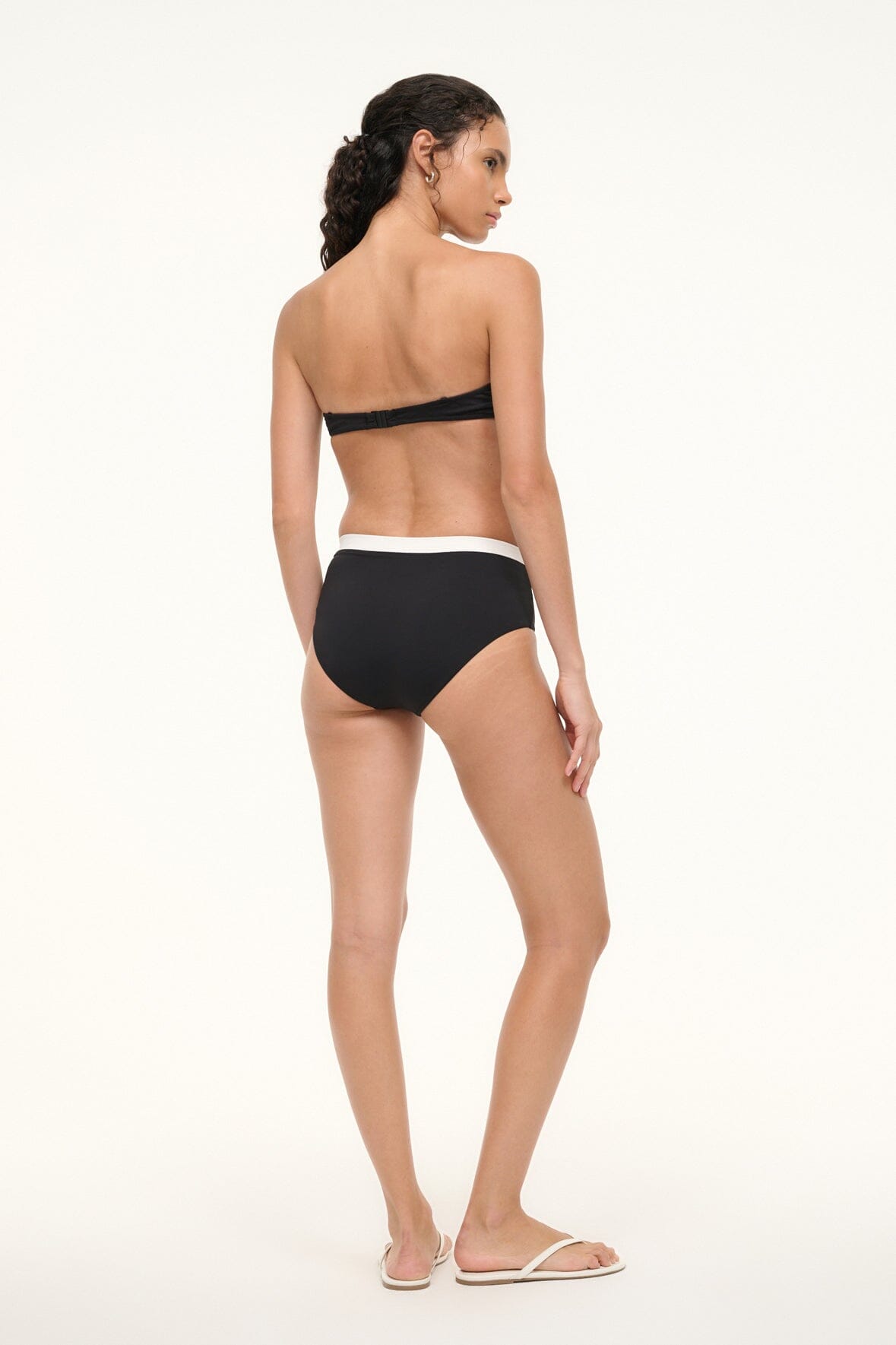 DEVON HIGH RISE BIKINI BOTTOM BLACK WHITE - STAUD sale