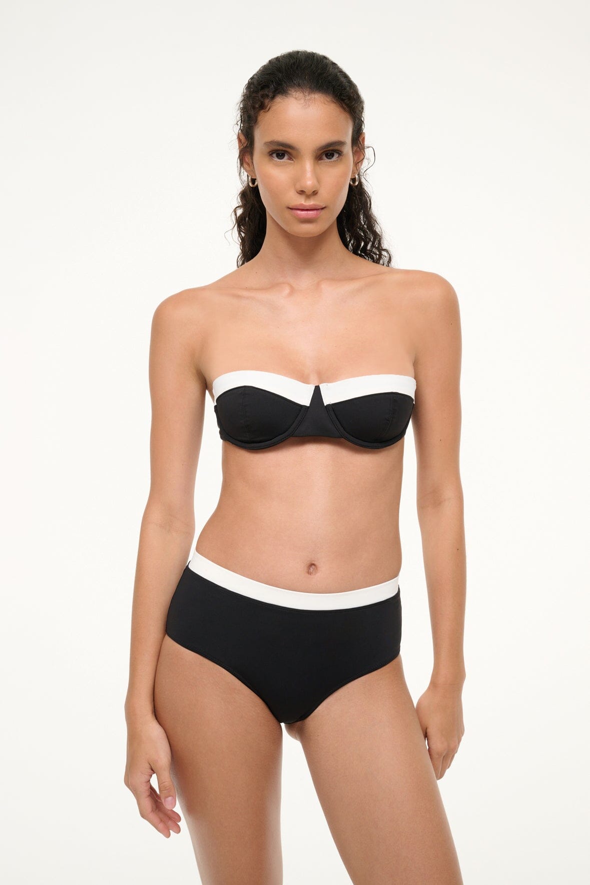 DEVON HIGH RISE BIKINI BOTTOM BLACK WHITE - STAUD sale