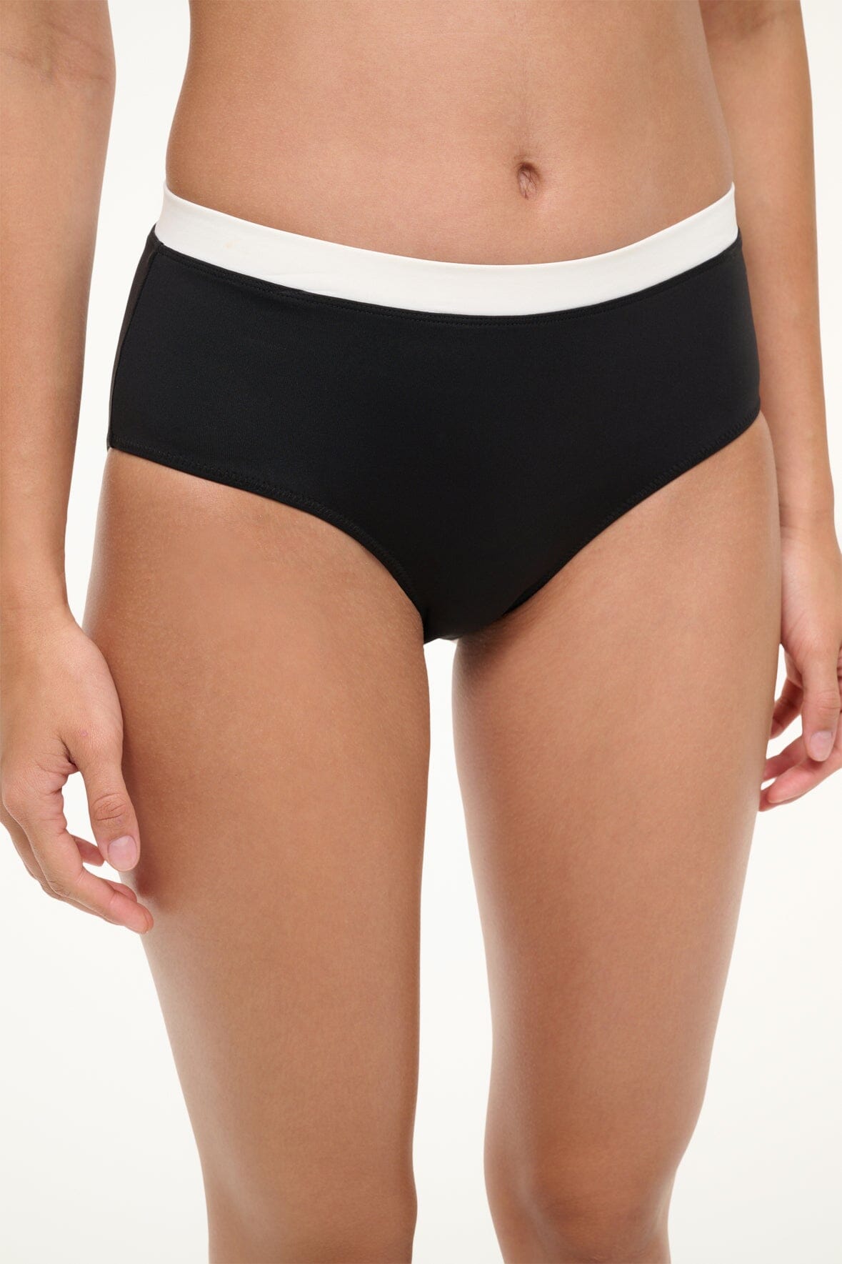 DEVON HIGH RISE BIKINI BOTTOM BLACK WHITE - STAUD sale