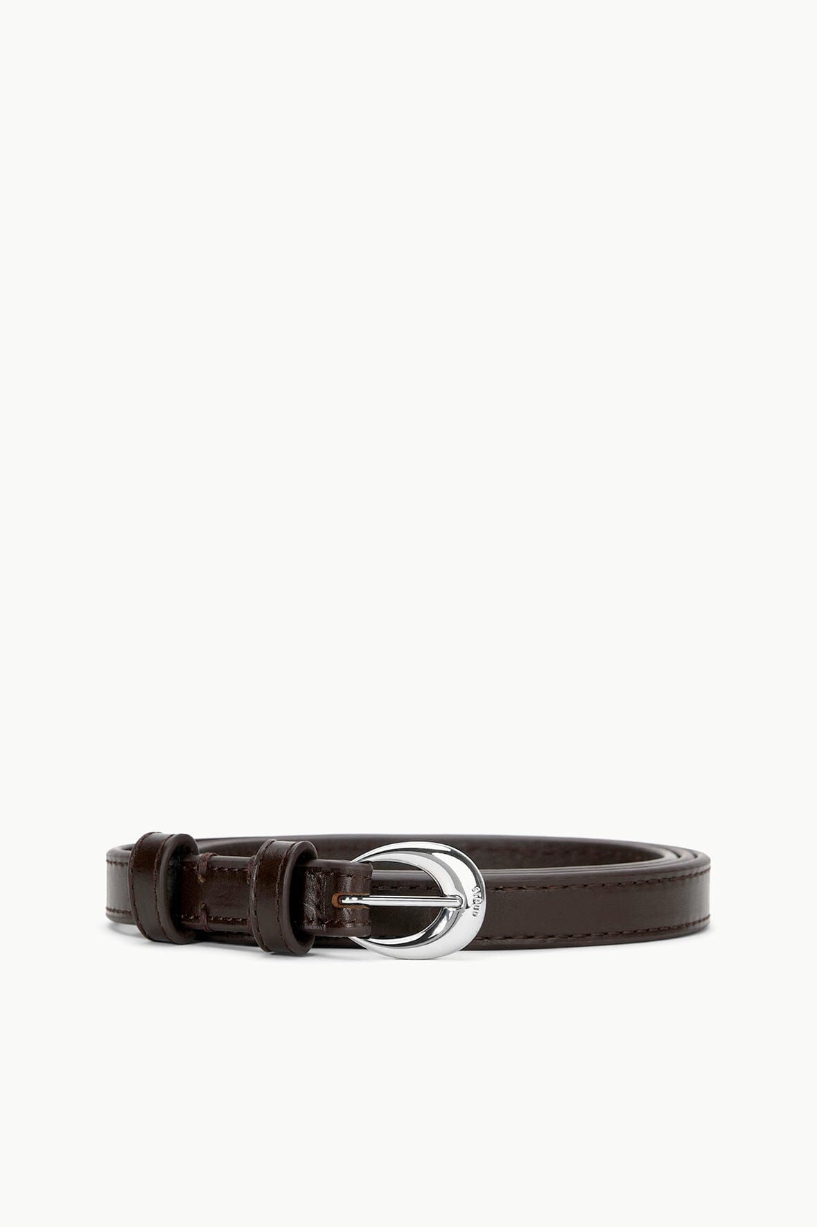 SLIM MOON BUCKLE BELT - 13MM MAHOGANY SILVER - STAUD for sale