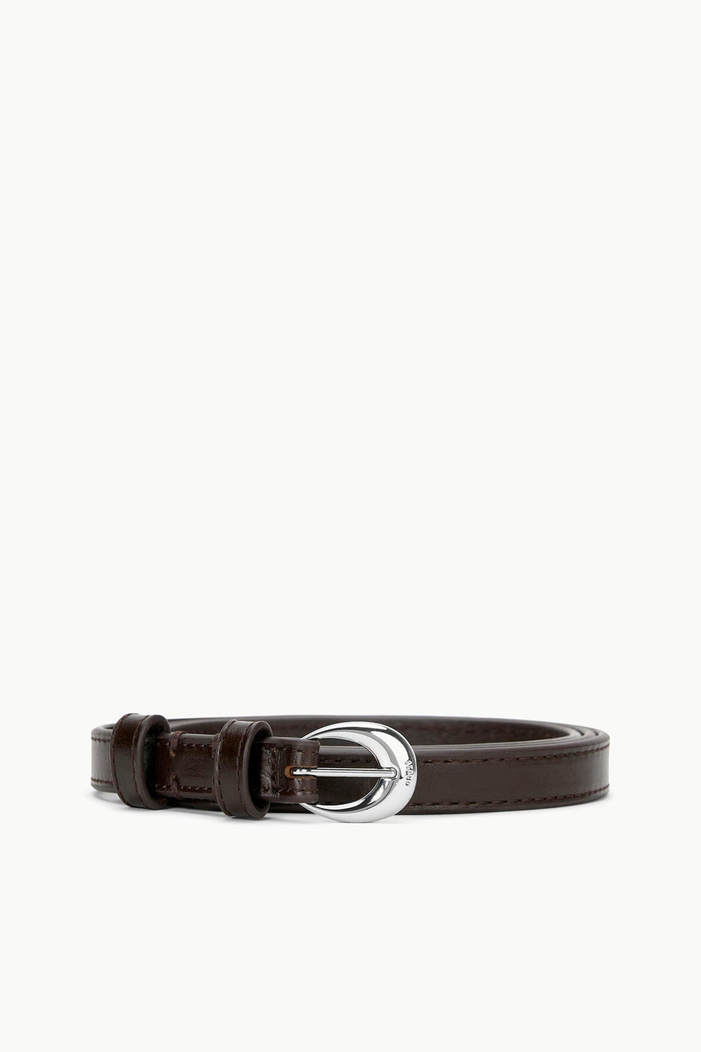 SLIM MOON BUCKLE BELT - 13MM MAHOGANY SILVER - STAUD for sale