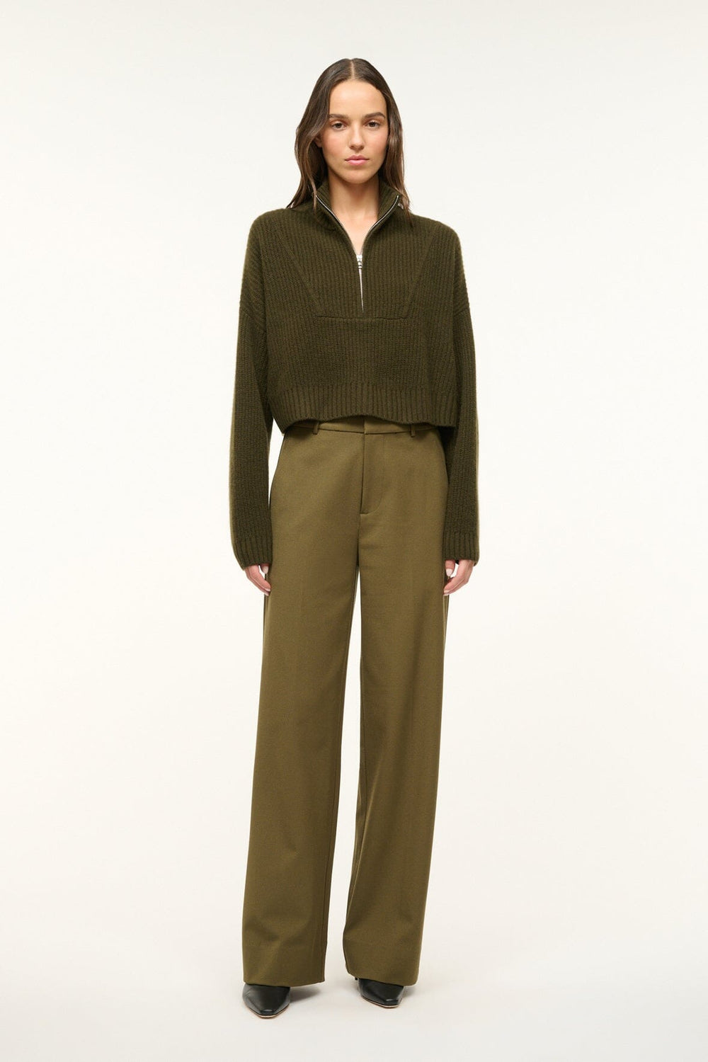 CASHMERE CROPPED HAMPTON SWEATER OLIVE - STAUD near me