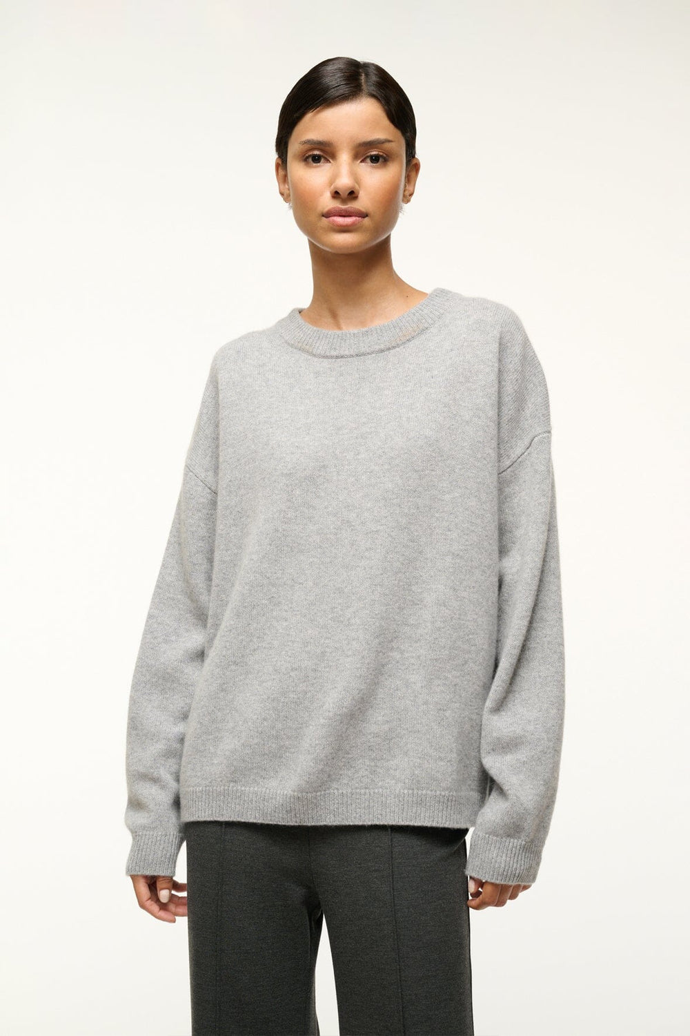 SERRANO CASHMERE RELAXED CREW HEATHER GREY - STAUD sale
