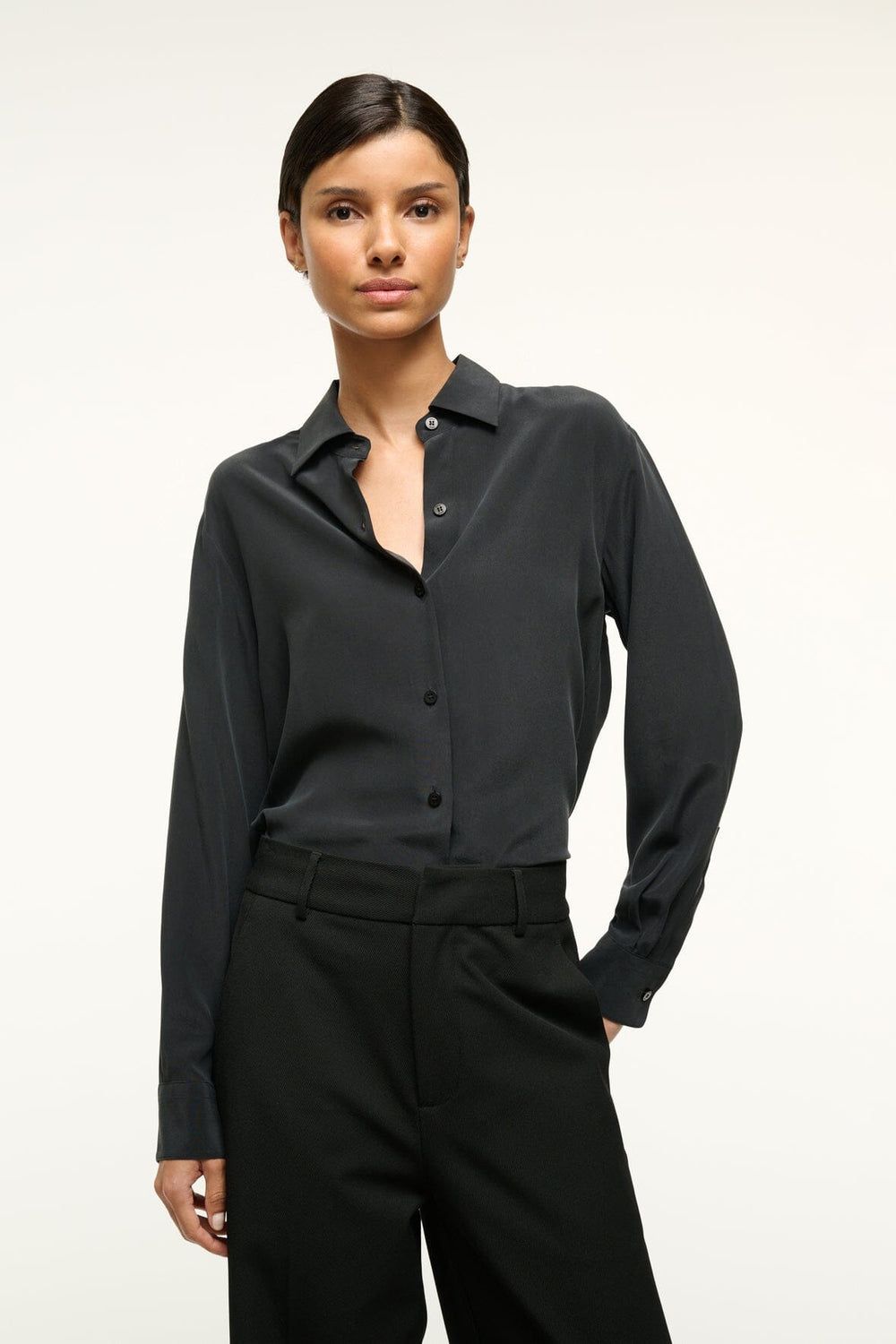 ROXBURY SILK SHIRT BLACK - STAUD near me